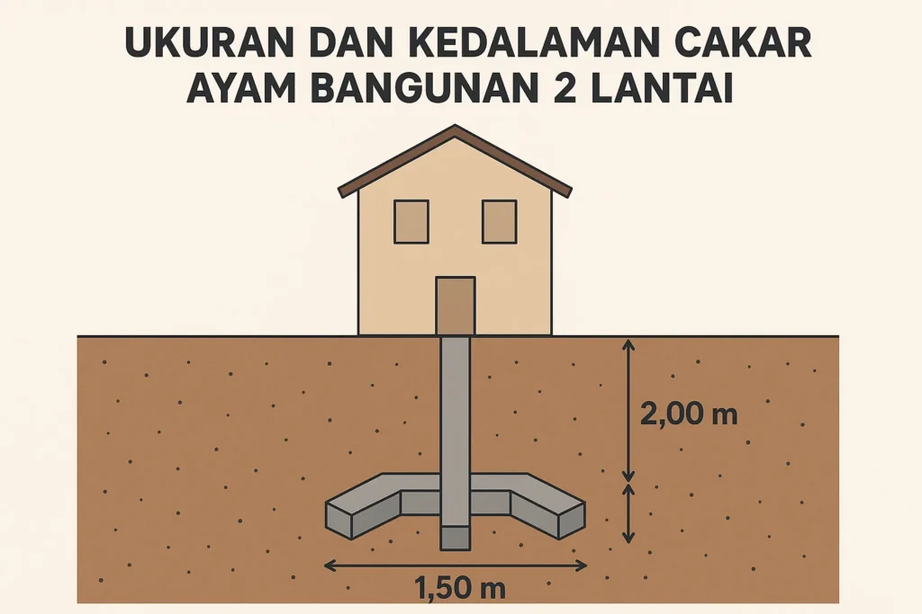 ukuran dan kedalaman cakar ayam bangunan 2 lantai