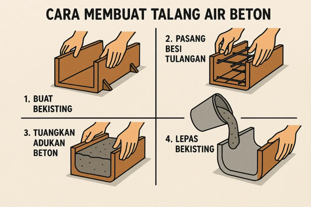 Cara membuat talang air dari beton