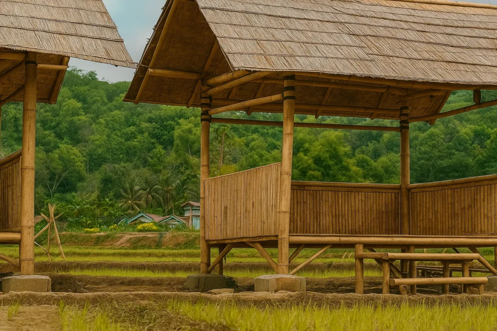 Gazebo bambu dengan konsep ala gubuk petani