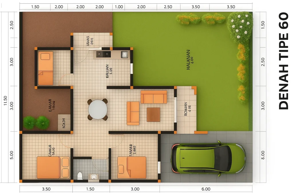 Rumah minimalis 1 lantai dengan taman depan dan belakang