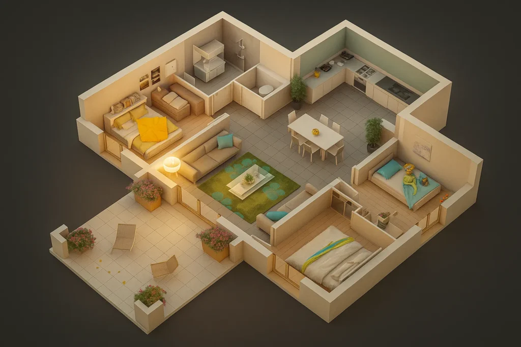 Denah Rumah dengan Teras Luas