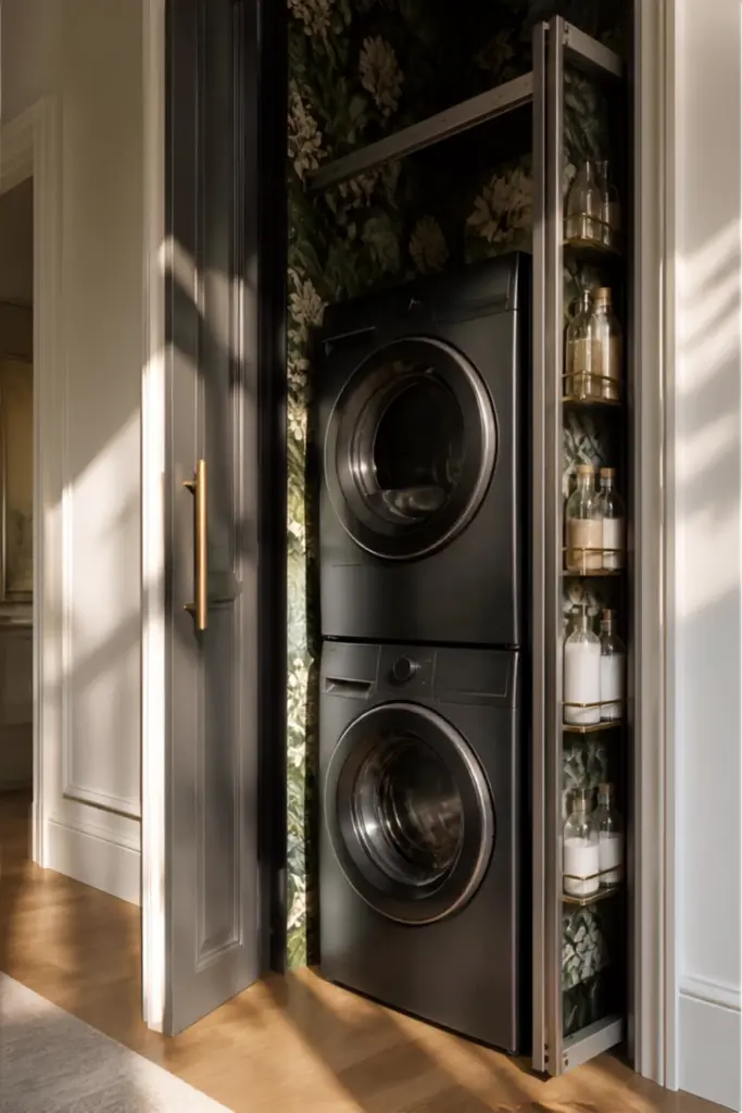Stacked Washer and Dryer in a Hidden Closet