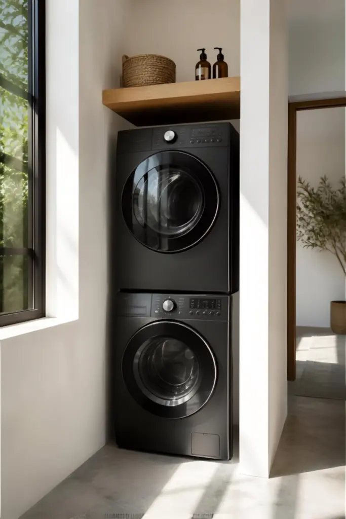 Modern Minimalist Stacked Laundry Corner