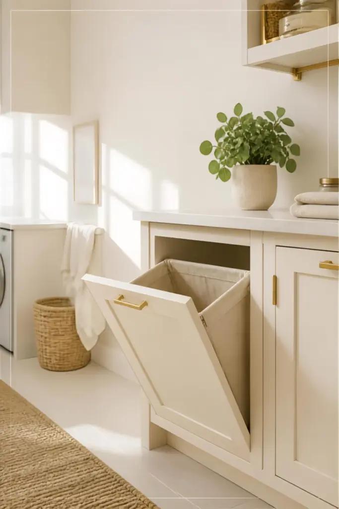 Cream Built-In Tilt-Out Hamper Cabinet