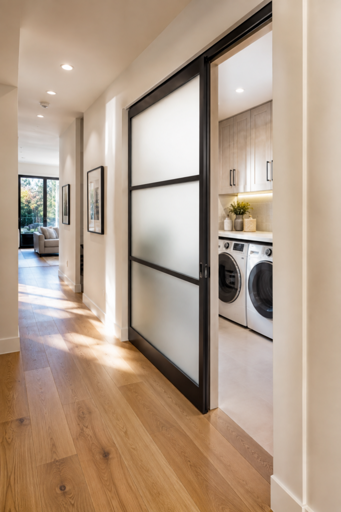 Frosted Glass Pocket Door for Tight Hallways