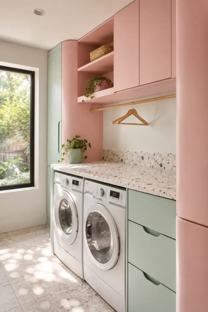 Pastel Pink and Mint Cabinetry
