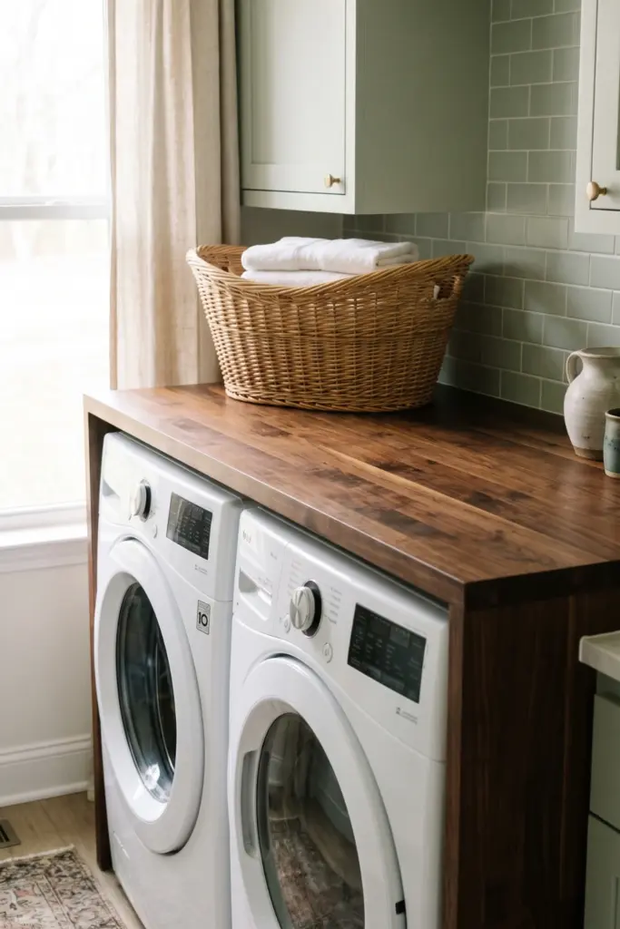 Warm Butcher Block Over Washer and Dryer