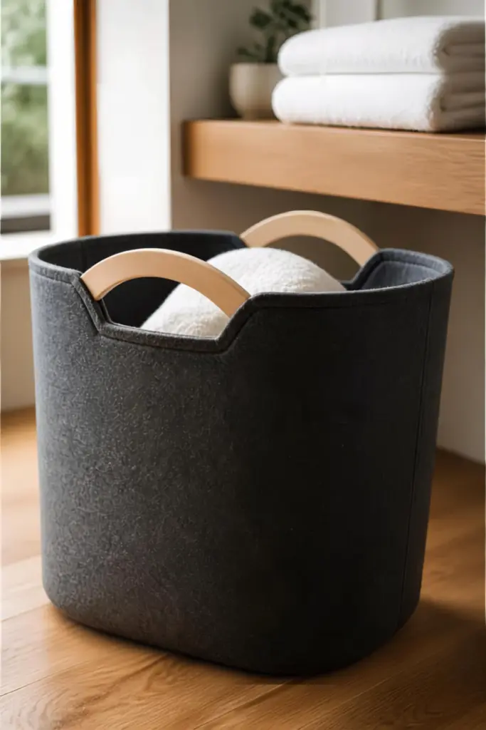 Structured Felt Basket with Wood Handles