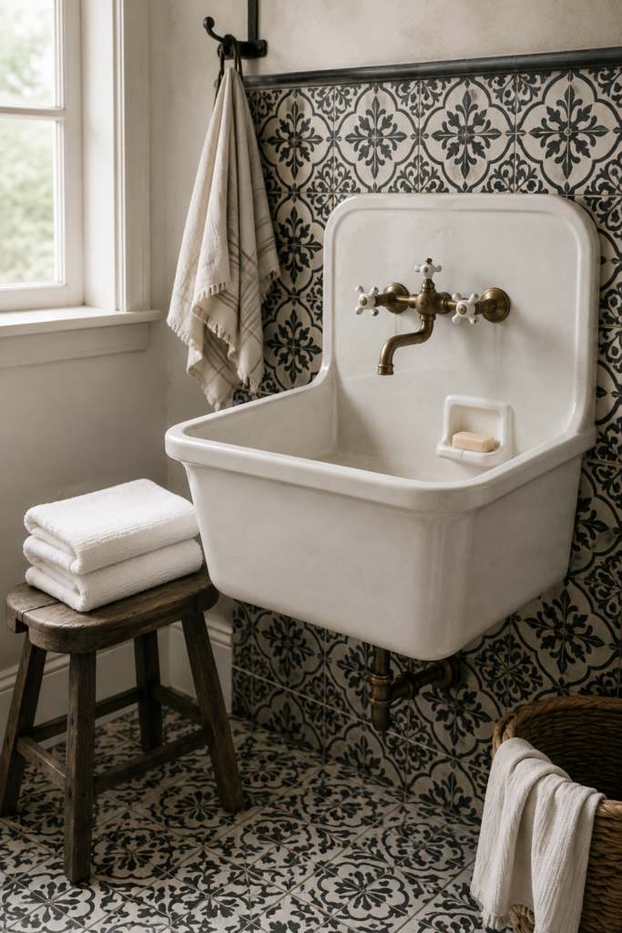 Antique High-Back Cast Iron Basin
