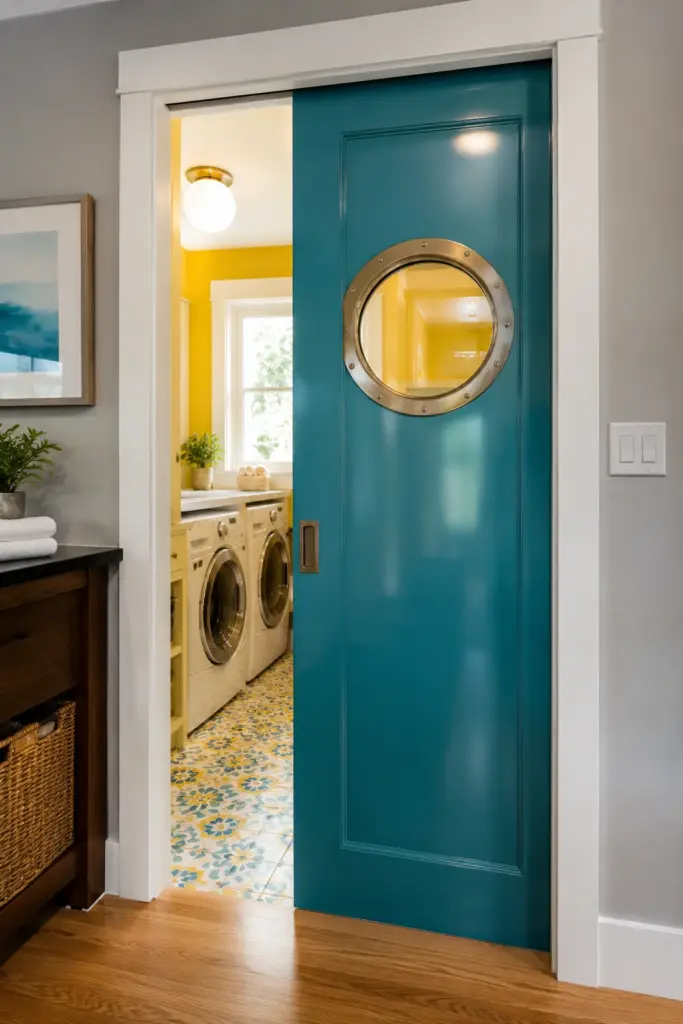 Colorful Porthole Pocket Door