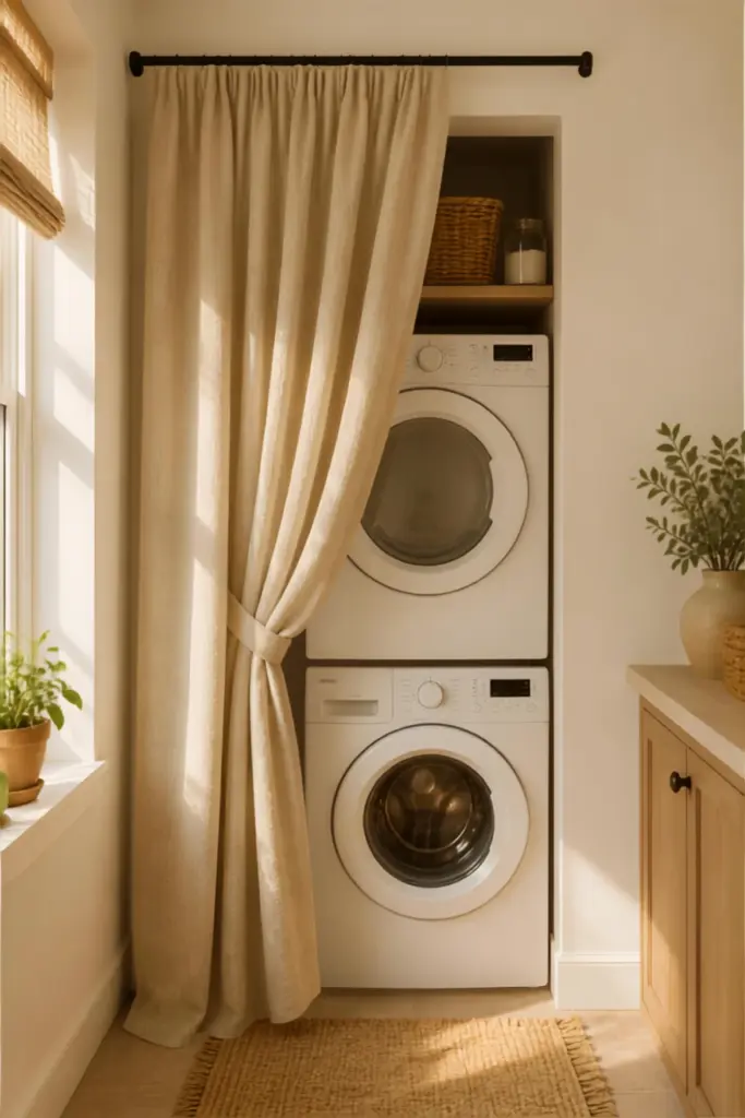 Tension Rod and Linen Curtain Concealment