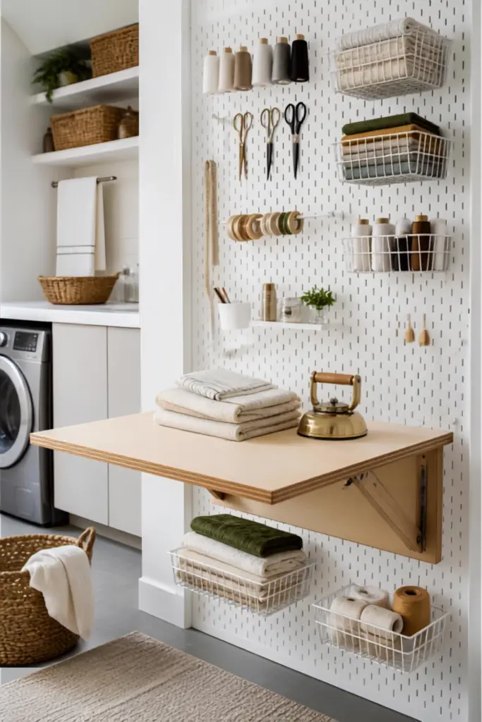 Pegboard Fold-Out Craft and Laundry Station