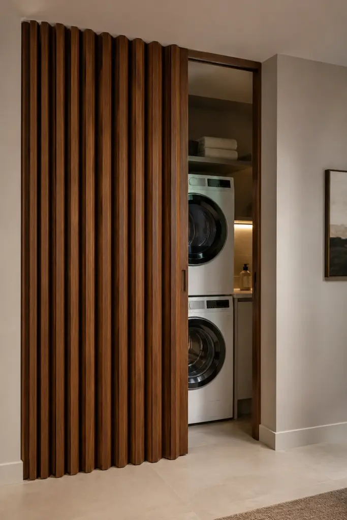 Sleek Timber Vertical Slat Accordion Door