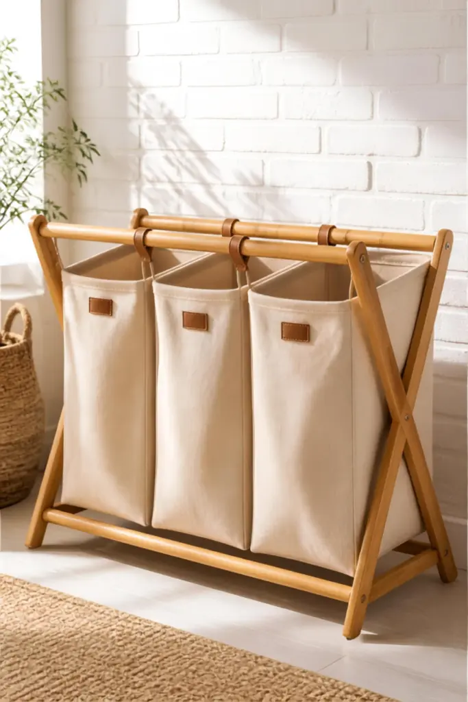 Triple-Section Fabric Sorter on a Bamboo Stand