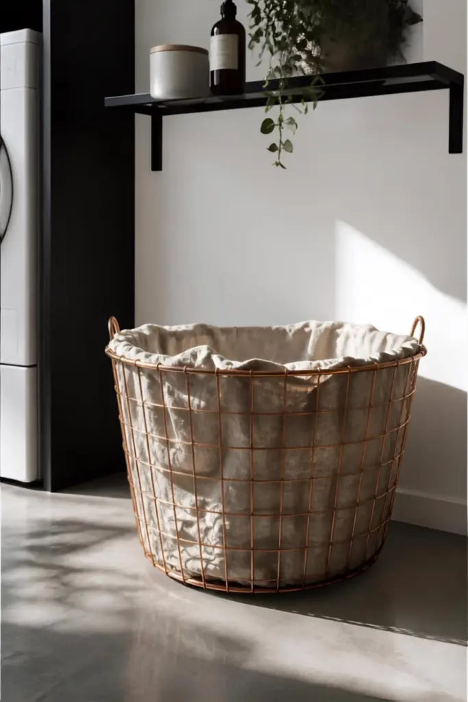 Copper Wire Basket with Linen Liner