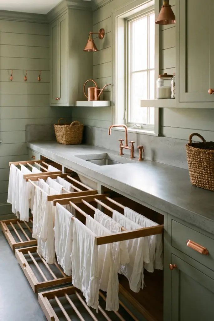 Folding Station with Integrated Drying Racks Underneath