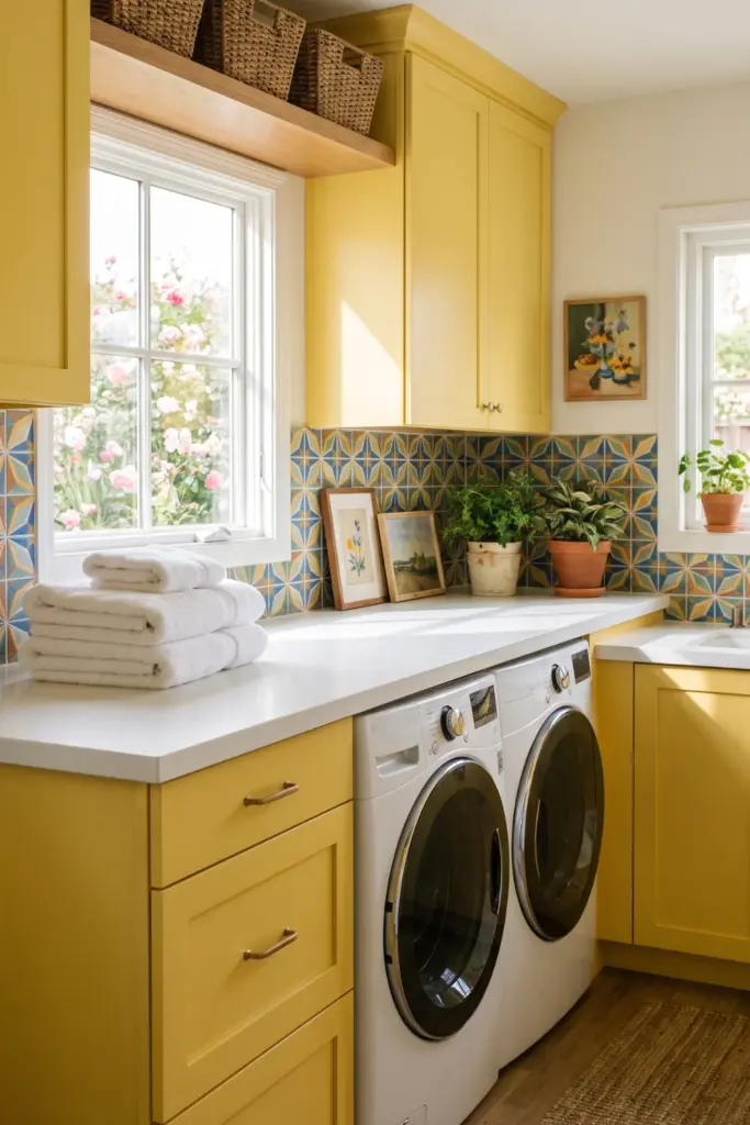 Cheerful Yellow Cabinets with a Clean White Counter