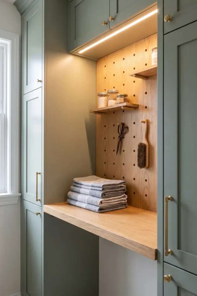Clever Pegboard Backsplash and Folding Nook