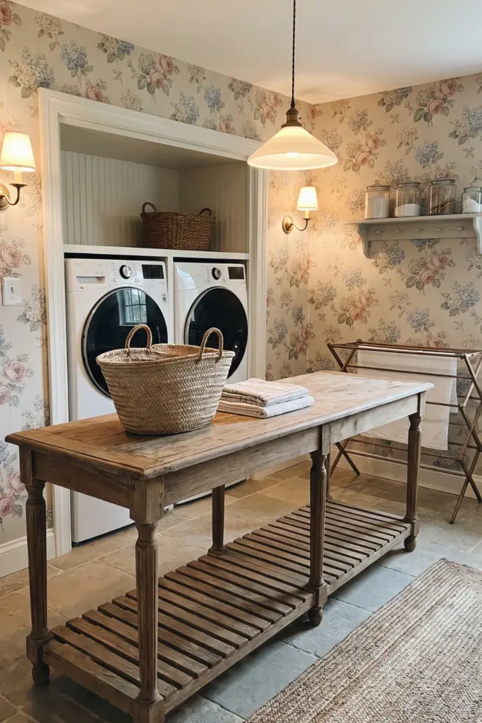 Repurposed Antique Table Folding Station