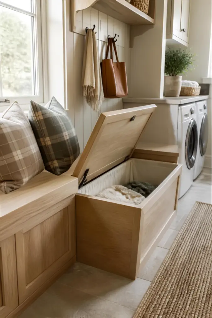 Mudroom Bench with Hidden Hamper Storage