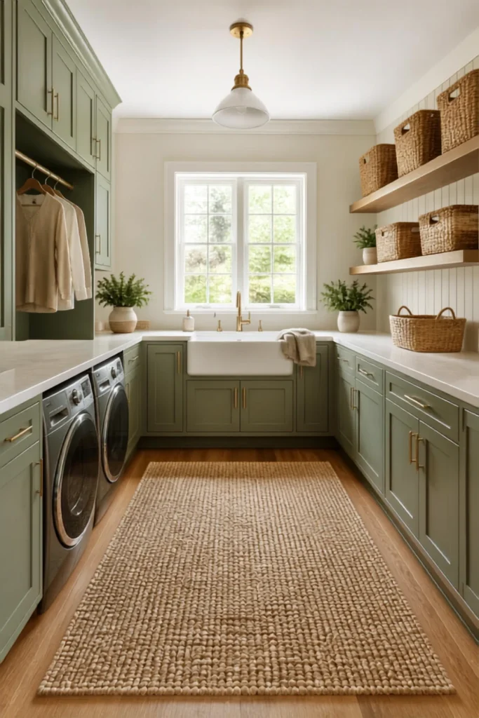 Chunky Jute Rug with Farmhouse Cabinets
