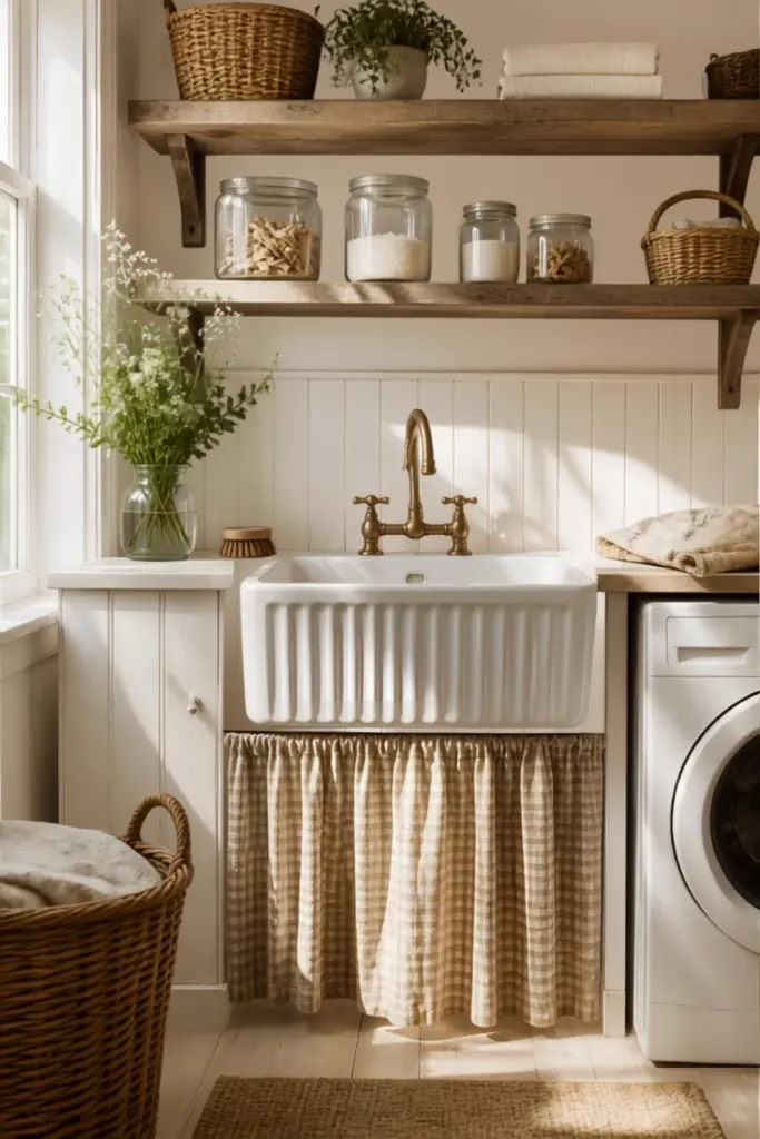 Cottagecore Skirted Sink and Open Shelves