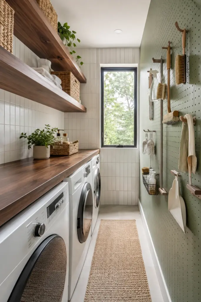 Narrow Galley Layout with Open Shelving