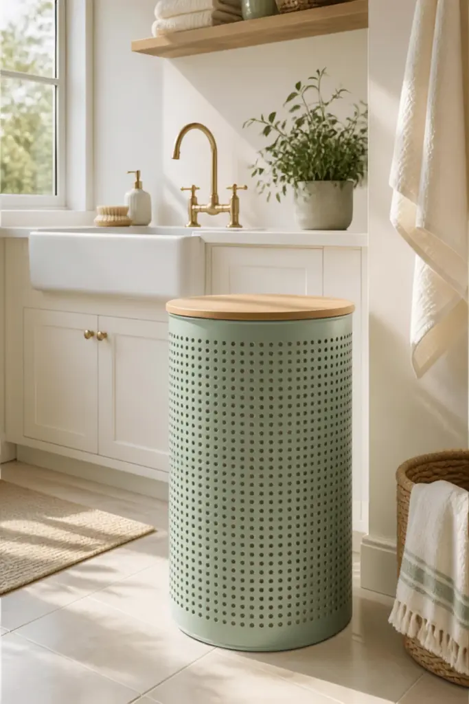 Perforated Mint Green Metal Cylinder