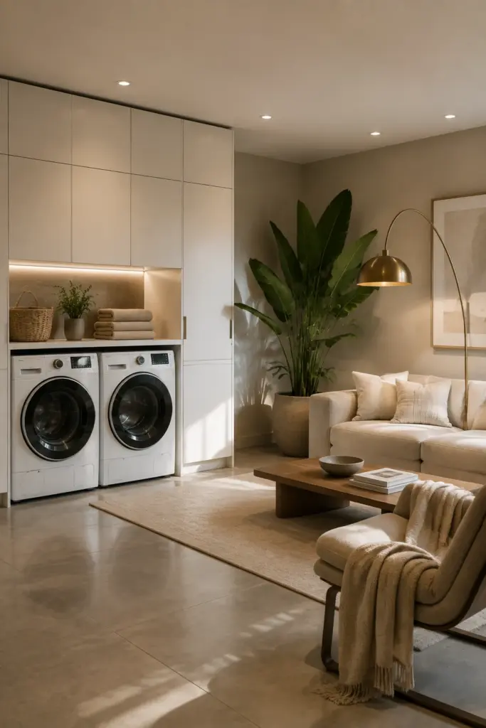 Minimalist Laundry and Lounge Hybrid