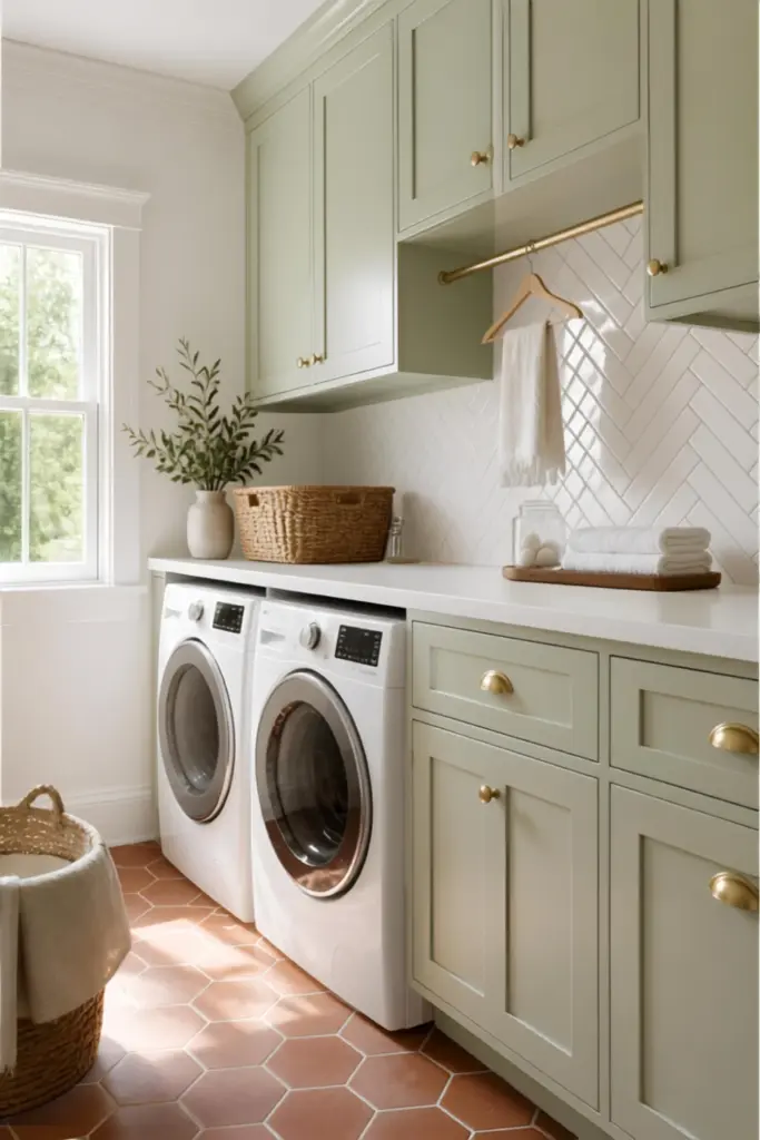 Pastel Mint Green Laundry Cabinets