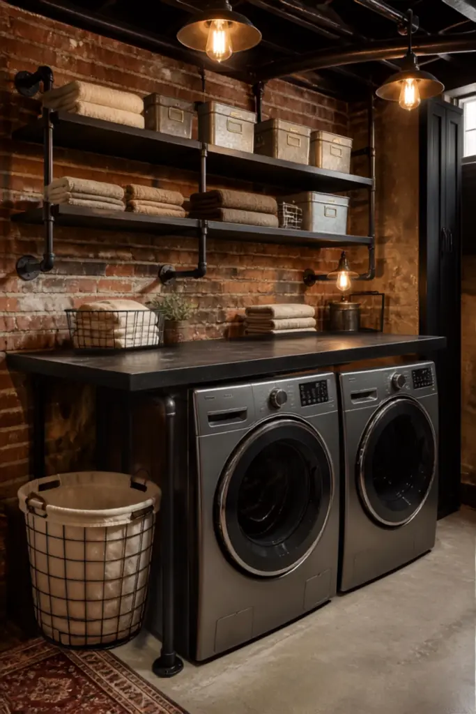 Industrial Basement Corner Laundry Nook