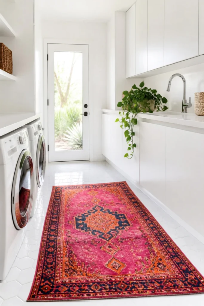 Vibrant Overdyed Rug in a Bright White Room