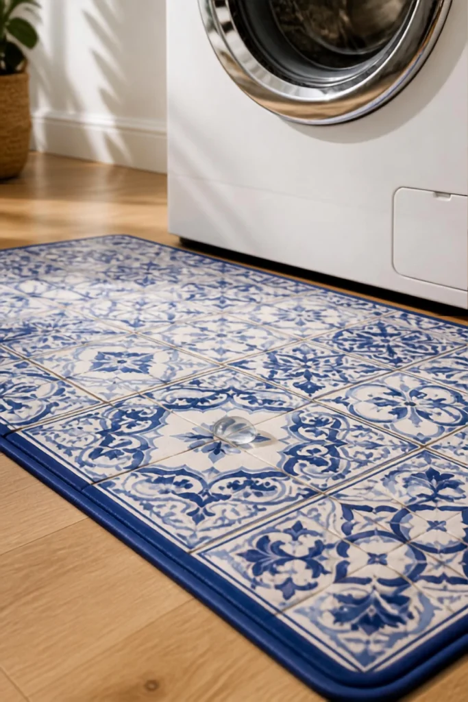 Faux Tile Vinyl Mat for Easy Cleanup