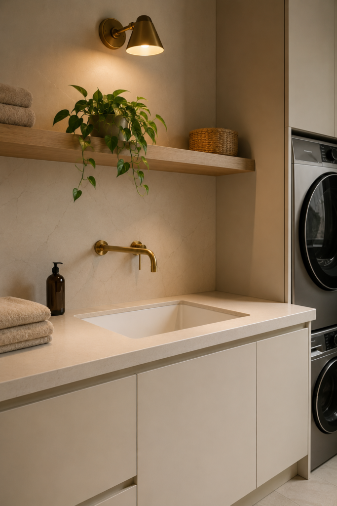 Minimalist Cream Cabinetry with Gold Fixtures