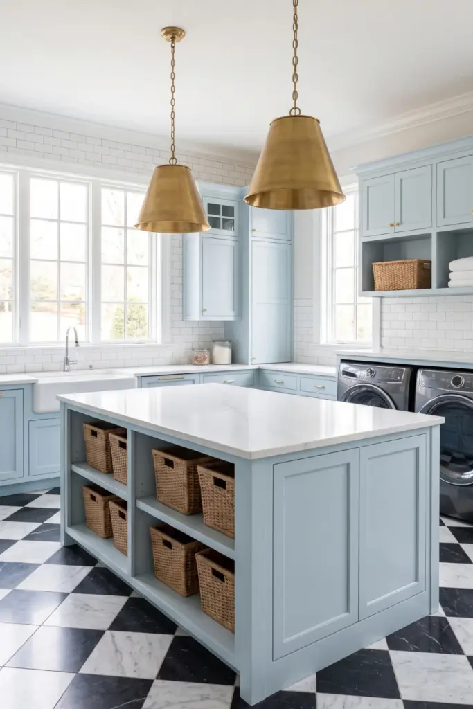 Central Laundry Room Folding Island
