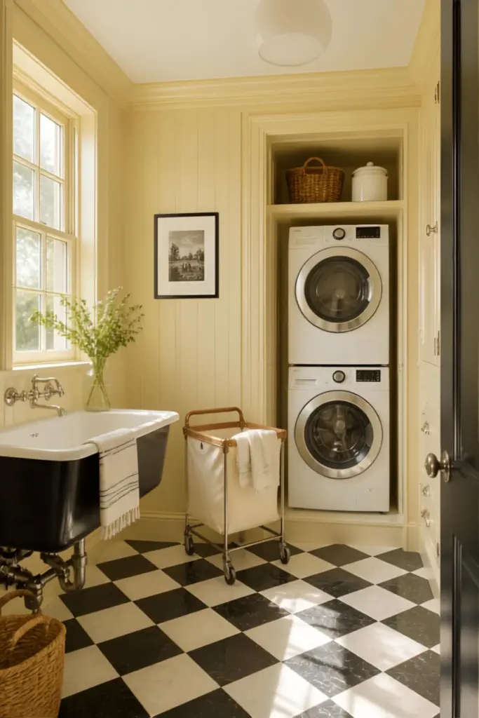 Classic Checkerboard Flooring and Antique Sink