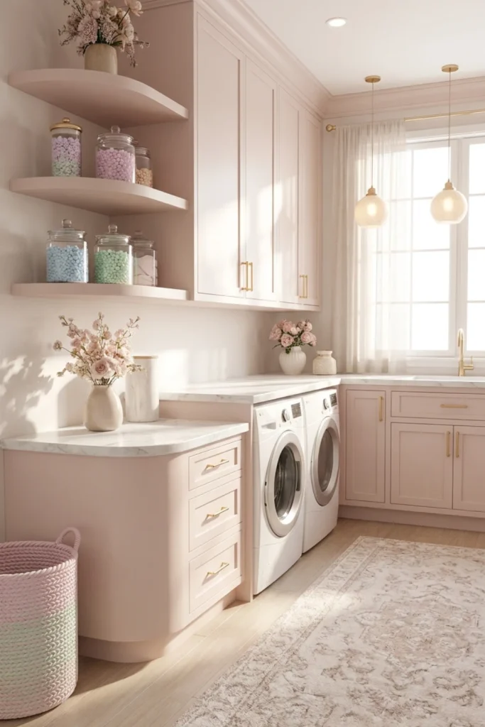 Blush Aesthetic Laundry Room Bloxburg With Soft Feminine Details