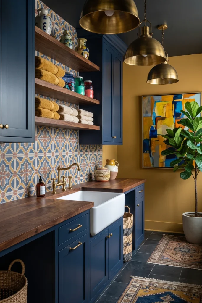 Laundry Room With Bold Color Palette