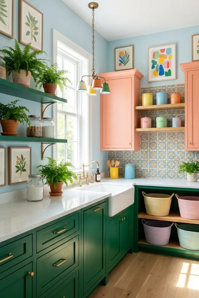 Colorful Laundry Room With Playful Cabinetry
