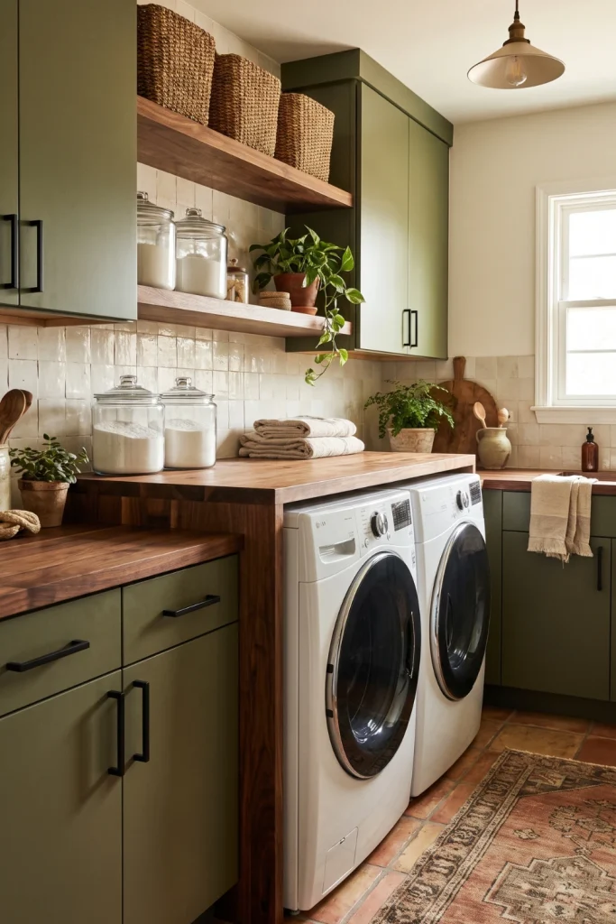 Earthy Olive Green and Natural Wood