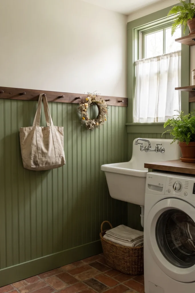 Cottage Style Half-Wall Green Beadboard