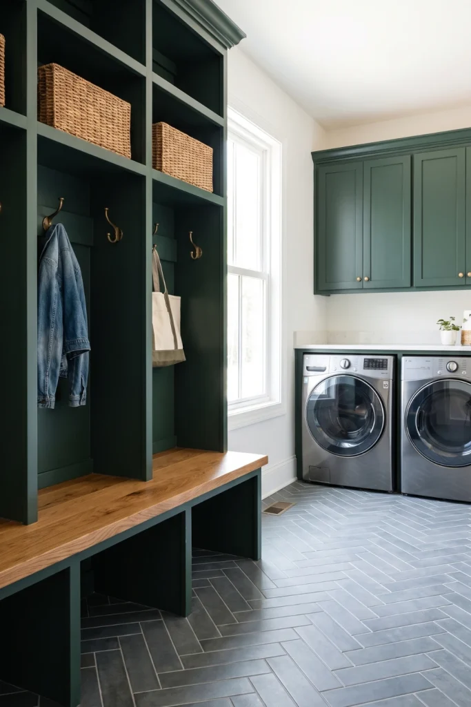 Green Mudroom and Laundry Combo