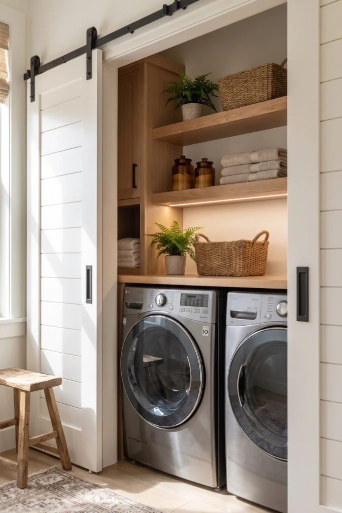 Hidden Closet Laundry Room With Sliding Barn Doors