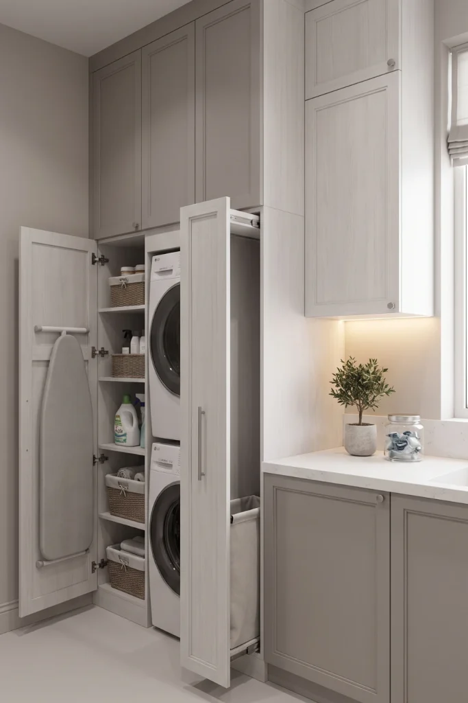 Hidden Storage Laundry Room Layout With Clean Organization