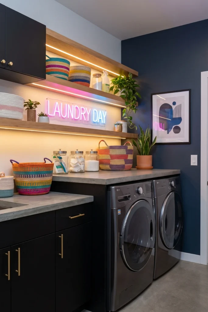 Laundry Room With Neon Accent Lighting