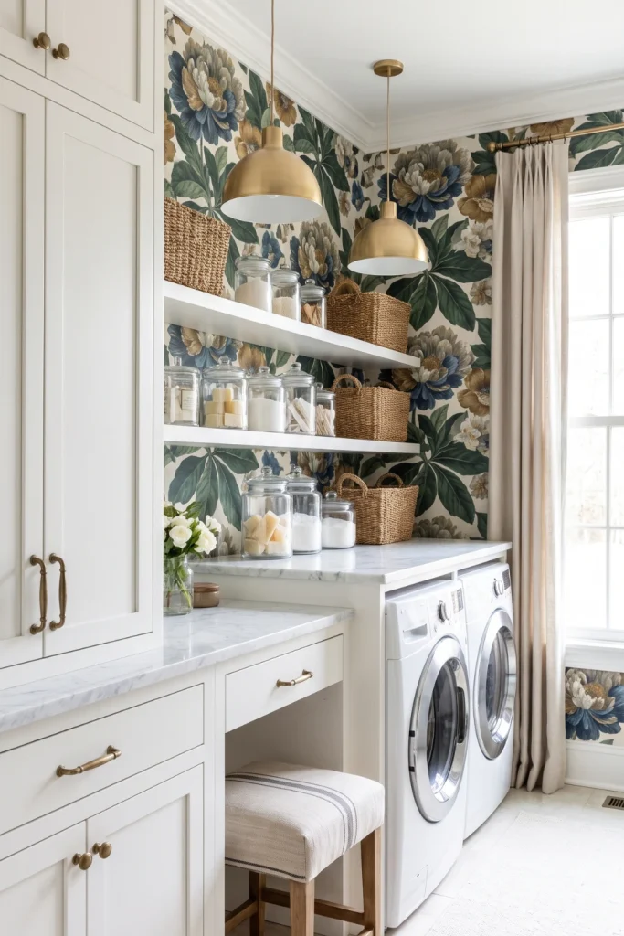 Statement Wallpaper Laundry Room Design