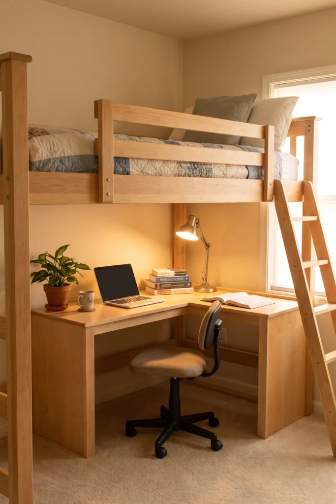 Loft Bed with Compact Corner Desk Underneath