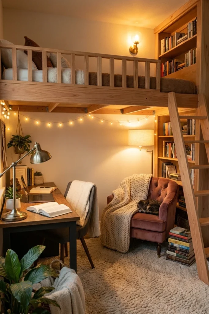 Loft Bed with Cozy Reading + Study Hybrid Corner