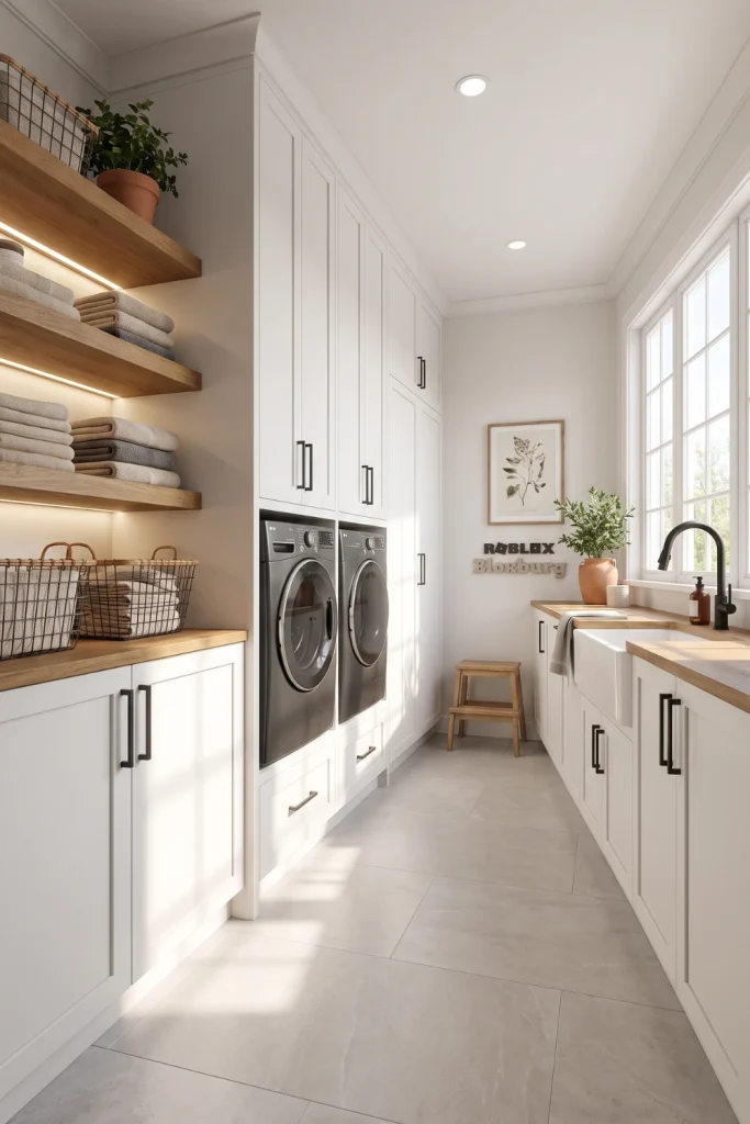 Modern Bloxburg Laundry Room With Sleek Built-In Cabinets