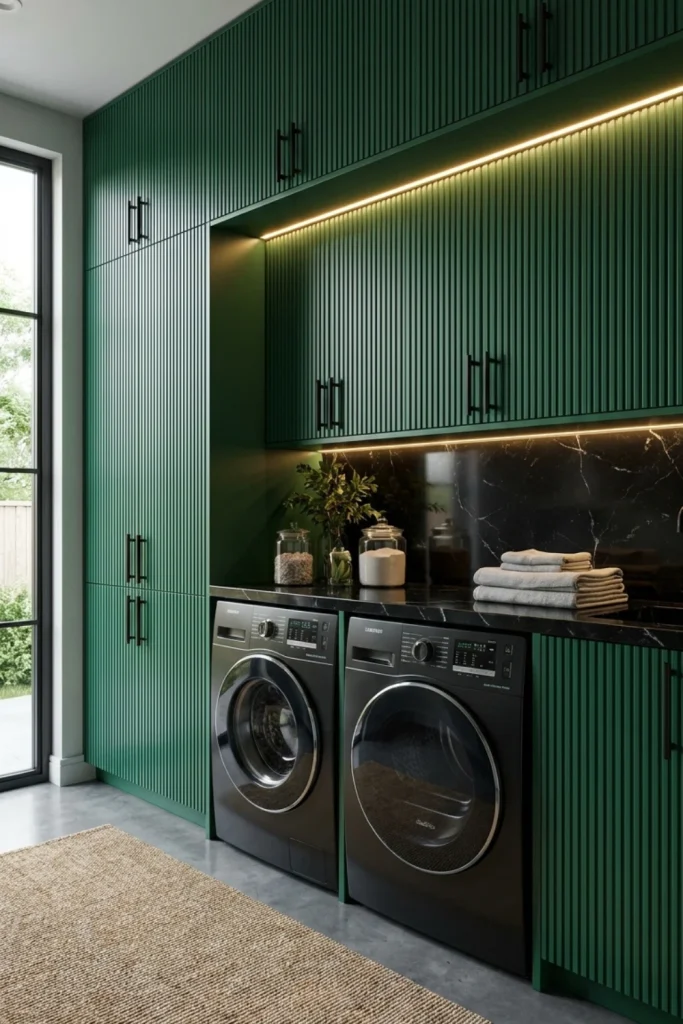 Emerald Green Fluted Cabinetry